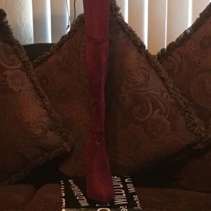 Burgundy Suede Thigh High Boots
